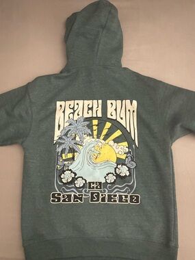 Green Graphic Pullover Hoodie - Beach Bum San Diego Design